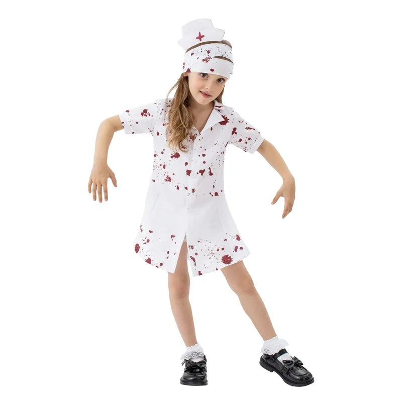 Zombie Doctor Costume for Boys Scary Long Sleeve Coat Mask Set Halloween Dress Up Outfits for Kids