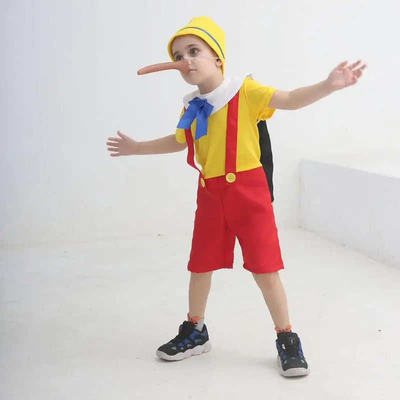 Kids Puppet ForPinocchio Costume Halloween Cosplay Baby Boy's Occasion 3Pcs/Set Hat +Overalls+ Long Nose Stage Show Party
